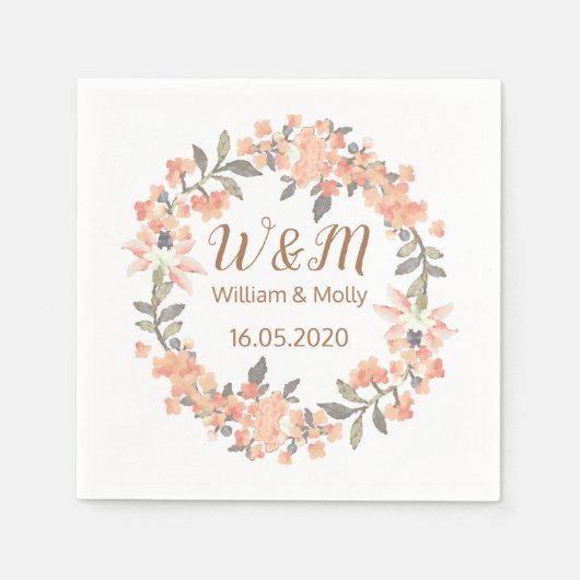 Serviette En Papier Vintage Mariage floral Apricot (Devant)