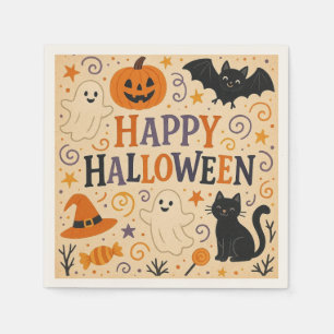 Serviette En Papier Vintage, mignon blanc Happy Halloween