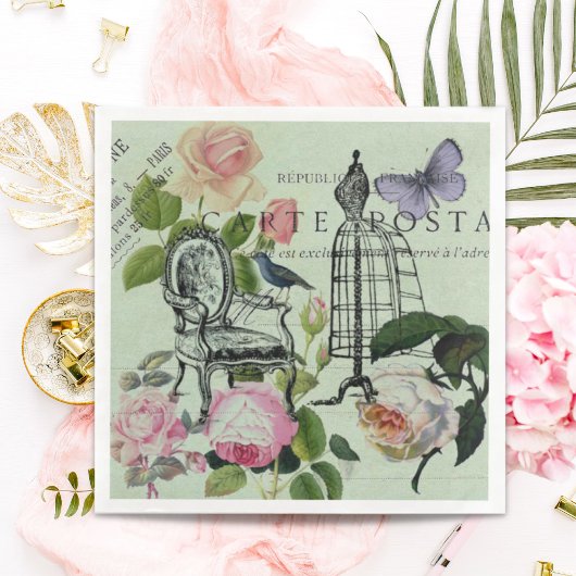 Serviette En Papier Vintage Monnaie French Rose Paris