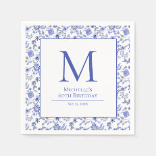 Serviette En Papier Vintage Monorgam Bleu Blanc Floral Anniversaire