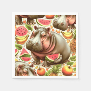 Serviette En Papier Vintage Motif d'hippopotame tropical