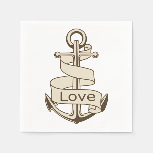 Serviette En Papier Vintage Nautique Ancre Amour Mariage (Devant)