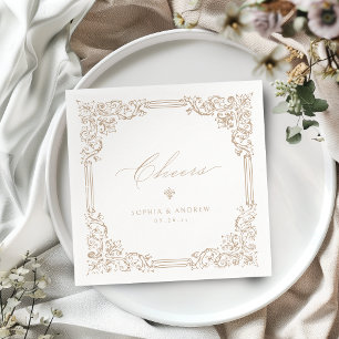 Serviette En Papier Vintage neutre cadre élégant Mariage