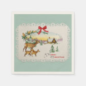 Serviette En Papier Vintage Noël Cabine & Cerf (Devant)