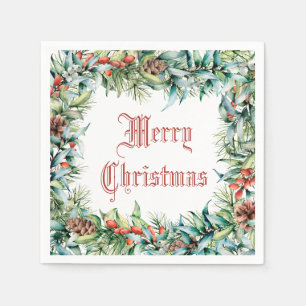 Serviette En Papier Vintage Noël Feuillage d'hiver et baies