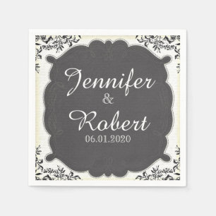 Serviette En Papier Vintage noir et blanc Mariage de tableau noir Napk