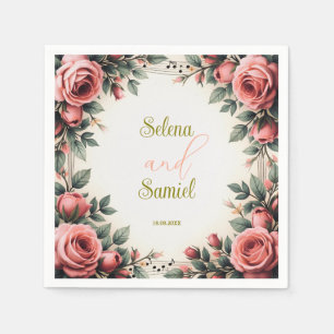 Serviette En Papier Vintage Nom Français Floral Rose Fleurs Mariage
