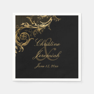 Serviette En Papier Vintage or Floral Damask Script Noms de Mariage Na