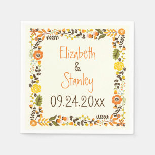 Serviette En Papier Vintage orange jaune floral bordure mariage modern