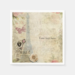 Serviette En Papier Vintage Paris Roses Roses Foncees Chic Mariage