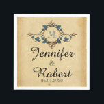 Serviette En Papier Vintage Peacock Monogramme Mariage Napkin<br><div class="desc">Cette belle conception, appelée Vintage Peacock Monogram Mariage, a un design d'inspiration assez vintage. L'arrière - plan est une crème foncée avec de petites taches. Sur l'avant de l'invitation, il y a un stylo dessiné à la main et un croquis d'encre d'un médaillon rond accentué de motifs de feuilles florales...</div>