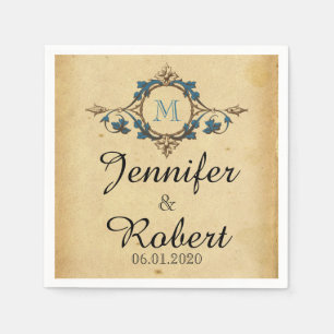 Serviette En Papier Vintage Peacock Monogramme Mariage Napkin