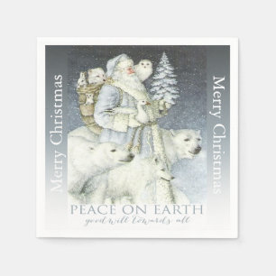 Serviette En Papier Vintage Père Noël Forêt de neige Animaux d'hiver