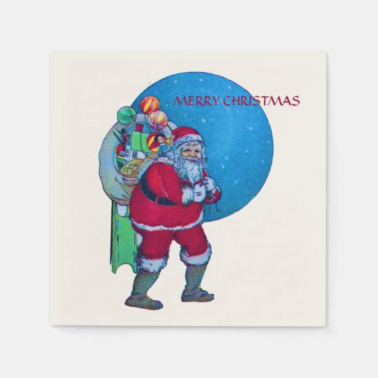 SERVIETTE EN PAPIER VINTAGE PÈRE NOËL, NOËL SACK, JOUETS DANS STARRY S (Devant)