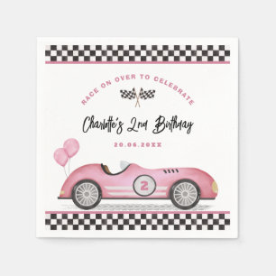 Serviette En Papier Vintage Pink Racing Car Deux Fille Rapide 2e Anniv
