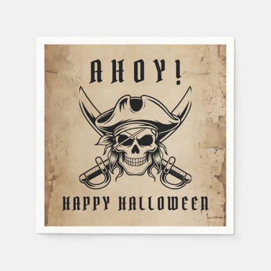 Serviette En Papier Vintage Pirate Skull Halloween Party  (Devant)