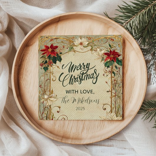 Serviette En Papier Vintage Poinsettia et Holly Christmas