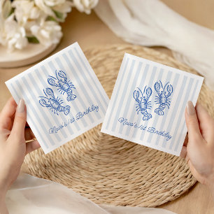 Serviette En Papier Vintage rayure bleue homard 1er anniversaire