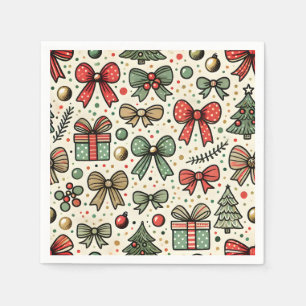 Serviette En Papier Vintage Rétro Pois de Noël Bows Motif