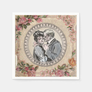 Serviette En Papier Vintage Romance Couple : Antique Rose Girly Love