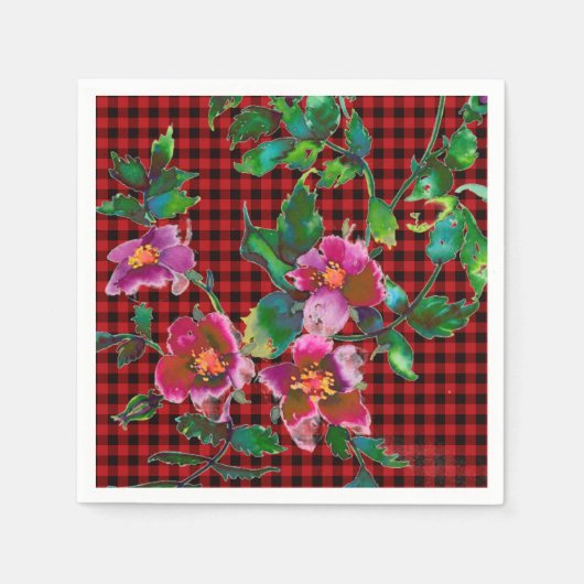 Serviette En Papier Vintage Rose noir/rouge plaid (Devant)