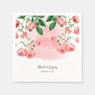 Serviette En Papier Vintage Rose rose fleuri Mariage botanique