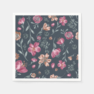 Serviette En Papier Vintage rouge et Brown automne Fleurs Motif