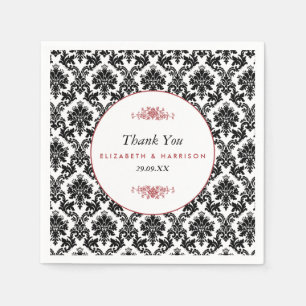 Serviette En Papier Vintage rouge, noir et blanc Mariage damassé