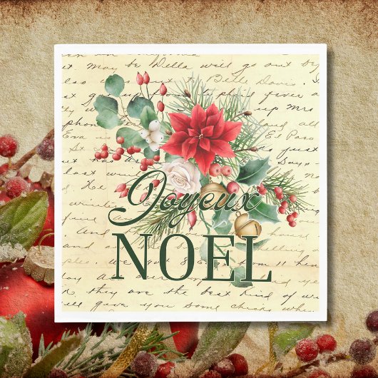 Serviette En Papier Vintage Russe Français Joyeux Noel