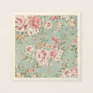 Serviette En Papier Vintage shabby chic floral turquoise rose girly é