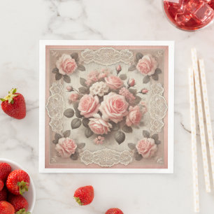 Serviette En Papier Vintage Shabby Chic Rose Rose Floral
