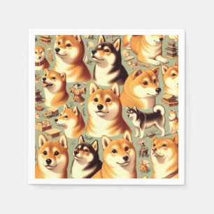 Serviette En Papier Vintage Shiba Inu Motif sans couture