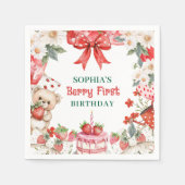 Serviette En Papier Vintage Strawberry Berry First Birthday  (Devant)
