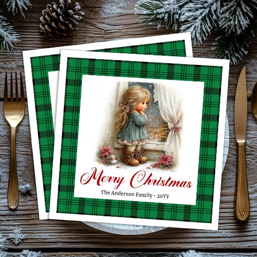 Serviette En Papier Vintage Style Winter Scene Personalized Napkins