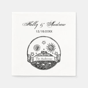 Serviette En Papier Vintage Sun Moon Stars Océan Planète Terre Dessin