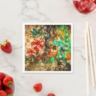 Serviette En Papier Vintage Tropical Parrot Jungle Floral Hibiscus