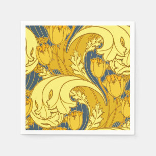Serviette En Papier Vintage Tulip Blue Gold Motif
