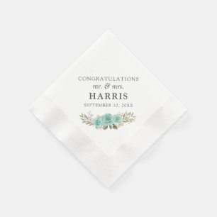 Serviette En Papier Vintage Turquoise Rustique Bois Floral Rose Mariag