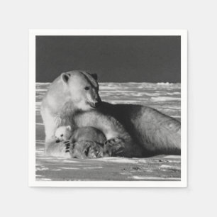 Serviette En Papier Vintage USA Alaska mère ours polaire 1970