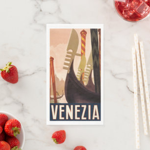Serviette En Papier Vintage Venezia Italie Voyage Art Venise Gondole