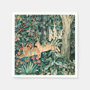 Serviette En Papier Vintage "verdure" - Fleur d'arbre et lapin