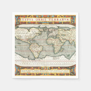 Serviette En Papier Vintage World Map by Abraham Ortelius 1587-1595