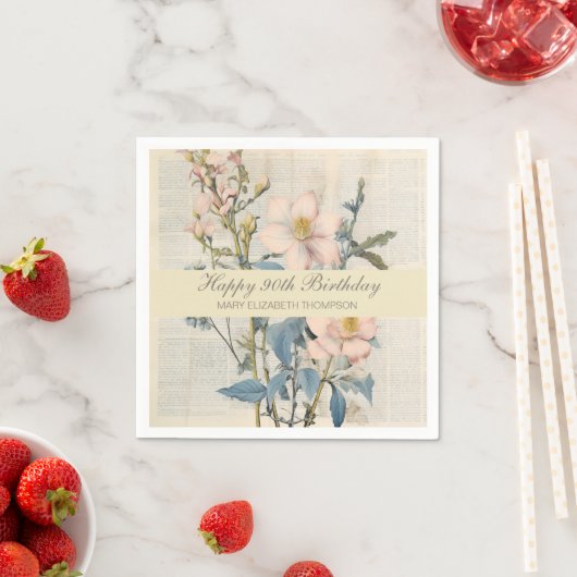 Serviette En Papier Vintaqe Botanique Fleur sauvage 90e anniversaire (En situation)