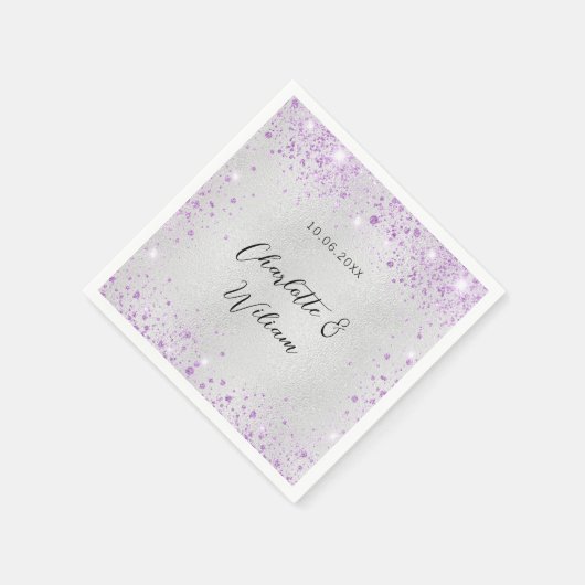 Serviette En Papier violet argenté mariage brune noms (Coin)