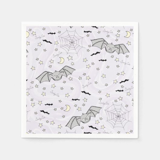 Serviette En Papier Violet Batty, Étoiles & Lunes Éffrayant mignon (Devant)