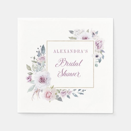 Serviette En Papier Violet Blush | Fête de mariage florale (Devant)