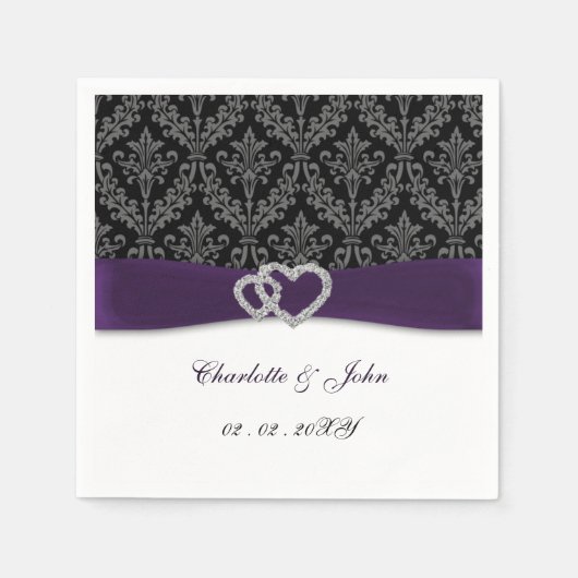 Serviette En Papier Violet Damask Diamante Mariage Classic (Devant)