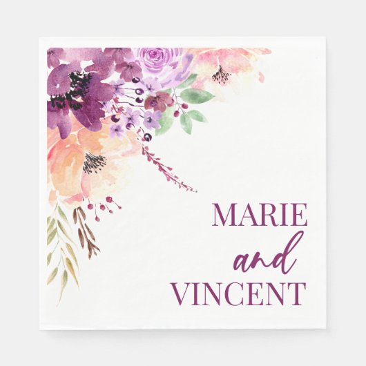 Serviette En Papier Violet de automne Magenta violet fleurs Mariage (Devant)