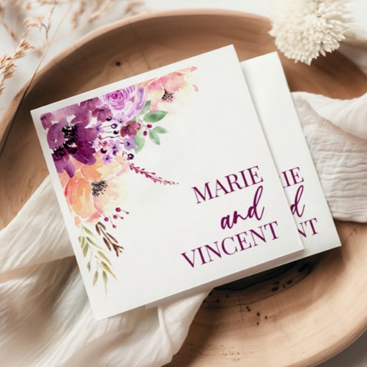 Serviette En Papier Violet de automne Magenta violet fleurs Mariage