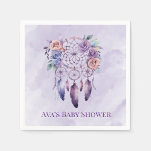 Serviette En Papier Violet Dreamcatcher et Fleurs Baby shower fille